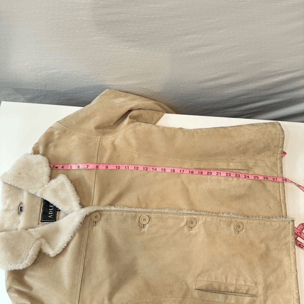 Womens XL Suede Faux Fur Lined Winter Jacket Pockets Cream Boho 70s Style - Picture 2 of 15